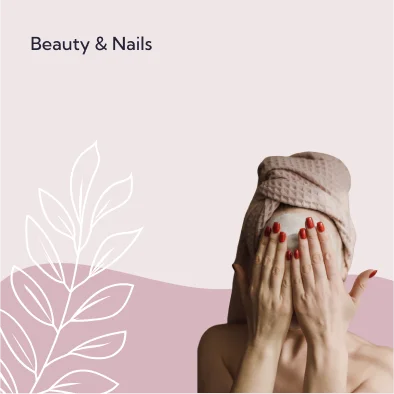 Beauty and Nails visual direction with muted pink, botanical linework and beauty photography